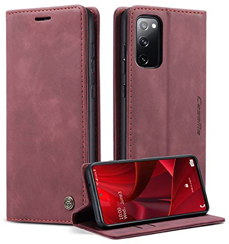 caseme Handyhülle für Samsung Galaxy S20 FE 5G/4G Hülle Premium Leder Klappbar Flip Case Magnet Kartenfach Standfunktion Tasche Schutzhülle für Samsung Galaxy S20 FE 5G/4G - Weinrot