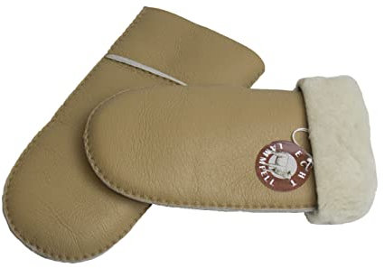 Reissner Lammfelle warme Merino Lammfell Fäustlinge Faust Handschuhe mit nappiertem Leder für Damen und Herren HDS-FAUST2-NAP-BEI-XXL beige XXL (Handumfang 26cm)