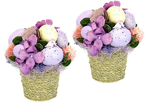 Kunstblumen-Gesteck Ei Trockenblumen im Topf Hortensie Ostergesteck Osterdeko Oster-Ei Arrangement Tischdeko Deko Ostern Künstliche Frühlingsblume Unechte Blumen Frühjahrsdeko Frühjahr Blume