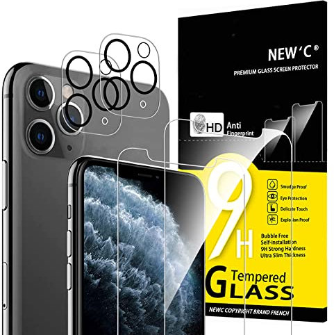 NEW'C 4 Pack, 2 x Protector Pantalla para iPhone 11 Pro y 2 x Protector Pantalla Protector de Lente de Cámara - Cristal Templado - Anti-Rayaduras - Ultra Resistente - Cristal Dureza 9H