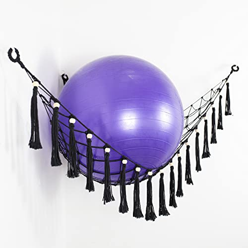 Exercise Ball Rack Yoga Ball Holder Wall Corner Hanging Net Hammock for Fitness Ball,Medicine Ball,Therapy Ball,Stability Ball,Balance Ball Storage Display (Black)