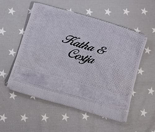 ★ Handtuch mit Namen Bestickt ★ Duchtuch ★ Geschenk ★ Badetuch ★ 550 g/m2 ★ SUPER QUALITÄT ★ (30 x 50 cm, Hellgrau)