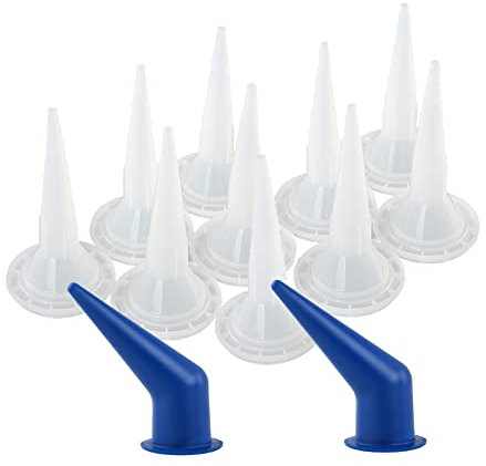 DAFEIKE Cone Nozzle Bent Caulk Tips Reusable Caulking Nozzle for Sausage Caulking Gun (Pack of 10+2)
