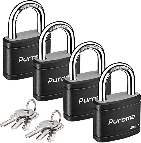 Puroma Vorhängeschloss mit Schlüssel und 6 Schlüsseln, 2,8 cm Schließfachschloss, 40 mm, robuste Schlösser für Tor, Zaun, Haspe, Schrank, Werkzeugkasten, Schule, Fitnessstudio, Schließfach (schwarz),
