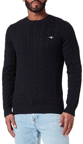 GANT Men's Cotton Cable C-Neck Sweater, Black, 4XL
