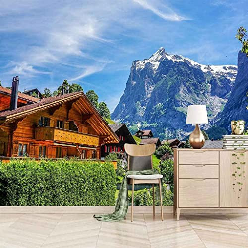 Fond D'Écran 3D Autocollant Grande Peinture Murale Photo Wallpaper Vue De La Maison En Bois Sous La Montagne Affiche Papier Peint Décoratif Mural Papier Peint Décoration De La Maison 140(L)x70(H) cm