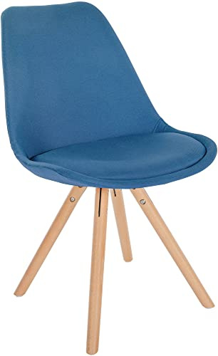 CLP Stuhl Sofia Mit Stoffbezug Und Hochwertiger Polsterung I Besucherstuhl Mit Robustem 4-Fuß Holzgestell, Farbe:blau, Gestell Farbe:Natur (rund)