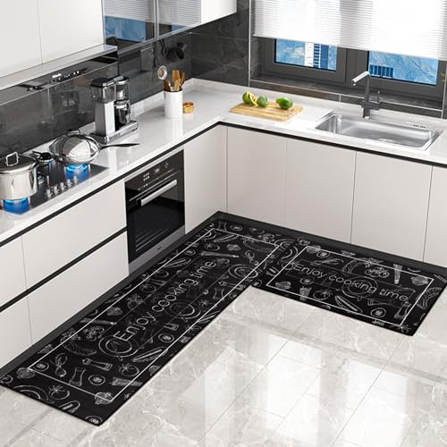 BWBIKE Juego de Alfombras de Cocina 2 Piezas Antideslizantes para Cocina, Comedor, Piso, Hogar, Oficina, Fregadero, Lavandería, 40 x 60 cm + 40 x 120 cm,X9