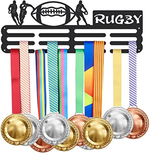 SUPERDANT Rugby Medaillen Aufbewahrung Rugby Spieler Sport Medaillenhalter Eisen Wandmontage Medaillen Halter Trophäenhalter Auszeichnungen Sportband Sportler Geschenke für Sportler Kinder