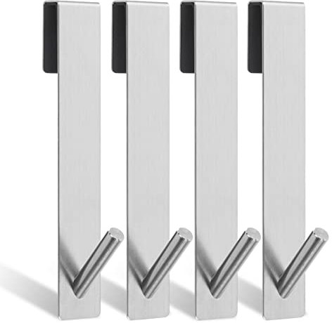 Gancho para Mampara de Ducha, 4 Piezas Ganchos de Pared, Acero Inox Colgador Puerta, Gancho de Ducha, Colgador Toallas Gancho de Ducha sin Taladrar para Puerta de Vidrio sin Marco de Baño (Plata)
