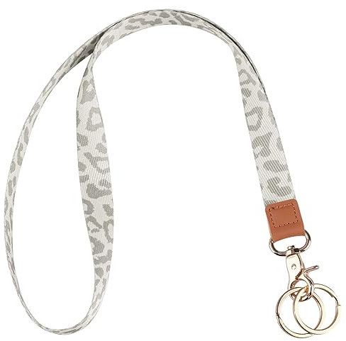 Knagsfa Abzeichen Lanyards Umhängeband Leder mit Dual-Schlüsselringen Metallhaken für ID Abzeichen Schlüssel, langes süßes Schlüsselband Schlüsselanhänger, Apricot Leopard, L 18
