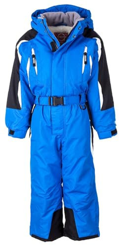 Kinder Ski- & Schneeanzug mit abnehmbarer Kapuze, wind- & wasserdicht, 10.000 mm Wassersäule, Jungen & Mädchen (Blau, 116-122)