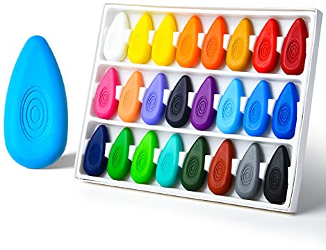Four Candies 24 Colors Crayons, My First Crayons, Non-Toxic Washable Unbreakable Water-Drop Shape for Little Hands, Safe Coloring Art Gift