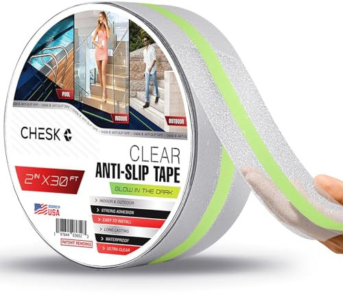 Chesk Anti Slip Tape Clear Glow in the Dark Reflective Waterproof Non Slip 2 In x 30 Ft Skateboard Grip Tape Safety Friction Non Skid Adhesive Shower Floor Grips Ladder