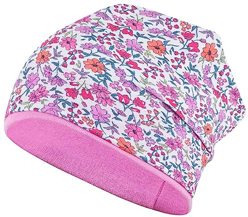 Smarilla Mädchen Mütze Übergangsmütze Beanie Blumen Frühling Herbst Baumwolle, Bekleidungsgröße: 50-52, Farbe: Pink-Rosa