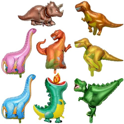 OSDUE Folienballon Dino, 8 Stück Luftballons Dino, Tierkopf Riesenballon, Kinder Geburtstag Party Deko Tyrannosaurus Rex,Velociraptor, Triceratops, Ceratosaurus, Gelber Tyrannosaurus,Glurak