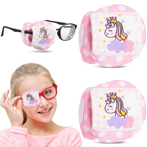 2 Pièces Caches-Œils pour Enfants Cache-Œils pour Lunettes Cache-Œils Réutilisables en Coton Cache-Œil de Licorne Rose 3D pour Filles Garçons Cadeaux de Noël de Licorne (Œil Droit)