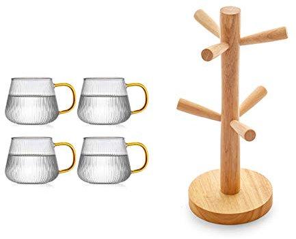 Jarras de cerveza Tazas de café, tazas de té de cristal, conjunto de 4, tazas de café de cristal con estante, tazas de té, tazas de café con leche, taza de café de vidrio, gafas de cerveza, taza de la