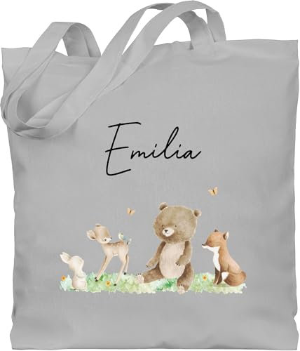 Baumwolltasche - Waldtiere Tiere Wald Tier Hase Reh Bär Fuchs - Unisize - Hellgrau - stoffbeutel kindergarten personalisierte geschenke beutel personalisierter jutebeutel kinder tieren stofftasche