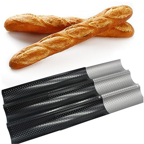 BESTonZON Baking Mould 3 Slot Wave Bread Stick Tray Non Stick French Bread Pan Kitchen Baking Tool for Breadstick Home or Shop Black