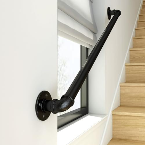 Schwarz Wandhalter Handlauf innen, Metall Rutschfest treppengeländer handlauf, Industrielle Verzinktes Geländer Handlauf, Schmiedeeisen Brüstung Stange,Geeignet for Flure, Bars, Tanzstudios. (Color :