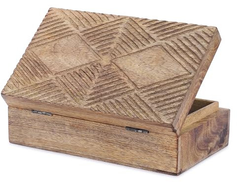 Ajuny Handgefertigte Dekorative Schmuck Aufbewahrungsbox aus Holz Liniendesign Braun – Mehrzweck Schatztruhe Andenken Schmuckstückhalter Uhrenbox Tolle Geschenke, 8x5 Zoll