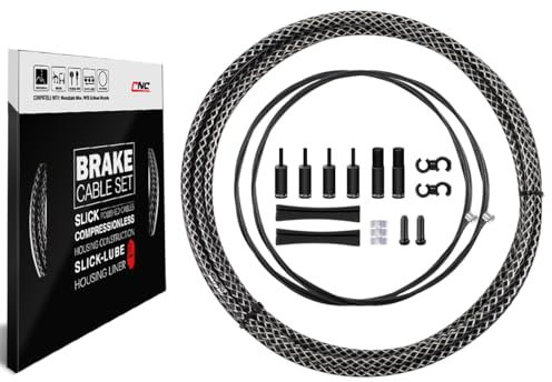 CNC 2xPro Cable De Freno De Bicicleta Con Funda Kit, Conjunto De Cables De Frenos Bicicleta Cubierta Cubierta Trenzada Y Teflon Línea Interior Para MTB (Negro/Oro/Plata/Titanio Plata)