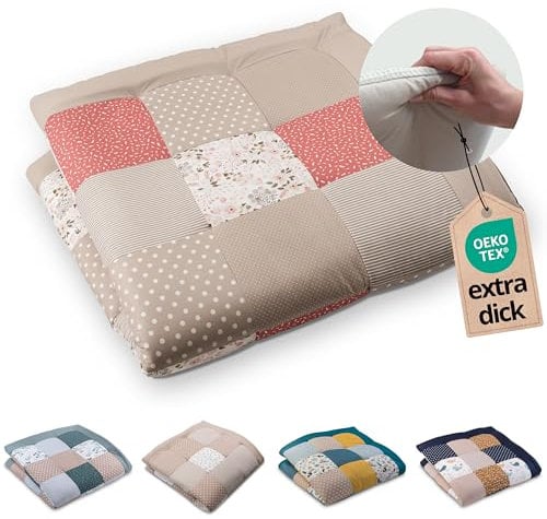 ULLENBOOM Krabbeldecke für Baby 140x140 cm, 100% OEKO-TEX Materialien, Made in EU, Dick & weich gepolstert, Rosa Blüten - ideal als Babydecke, Krabbelmatte & Spieldecke Baby