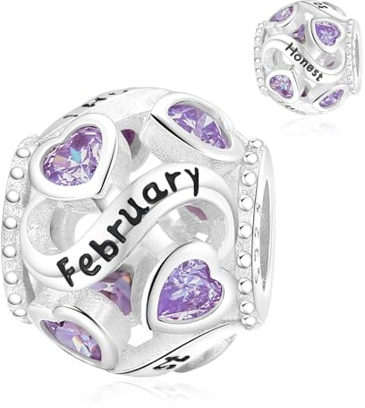 Symretie 925 Sterling Silber Geburtsstein Charms Anhänger - Monatsstein Herz Beads Charm für Frauen Geburtstagsgeschenk
