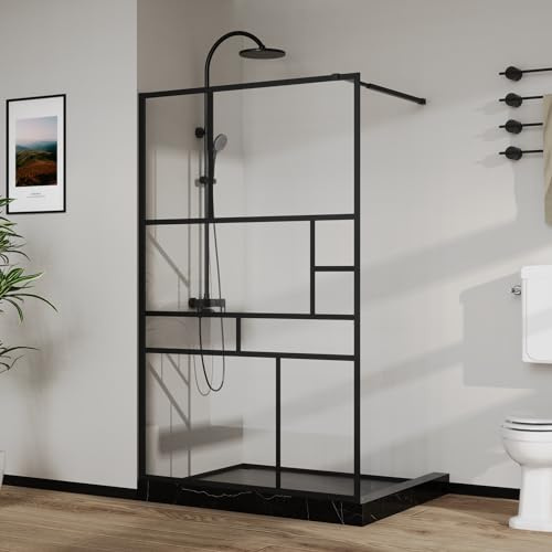 Goodyo 116,8 cm B x 182,9 cm H Badezimmer Dusche Glastür gerahmt gehärtetes Klarglas Duschwand Panel für begehbares Badezimmer, mehrere Gittermuster, Schwarz