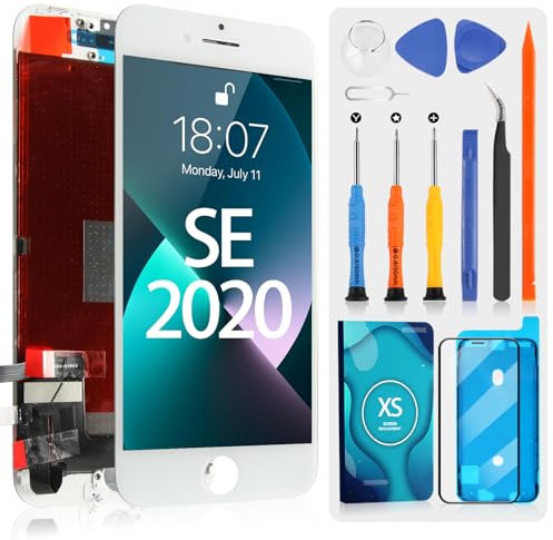 Pantalla para iPhone 8 / iPhone SE (2020) LCD Pantalla táctil digitazer Assembly reemplazo con herramientas para A1863, A1905, A1906, A2275, A2298, A2296 (4,7, blanco)