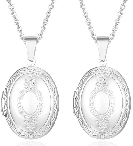 Kawailay 2 piezas Oval Abrir Medallón Collar Fotos Colgante Cadena Acero Inoxidable Oval Amuleto Collar para Mujeres Niñas - Estilo 2
