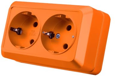 Wandsteckdose, Ausgestellt Wandsteckdose, Wandsteckdose 250 V AC 16 A, doppelte Schutzkontakt-Steckdose, orange, MZ-06