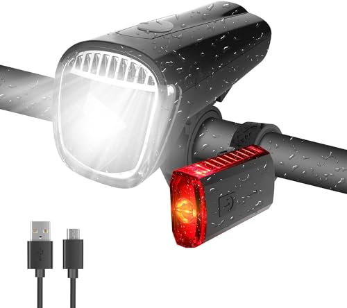 LED Fahrradlicht Set, Fahrradblinker mit STVZO Zulassung, Fahrradlicht Set USB Aufladbar, Fahrradlampe Vorne + Rücklicht (10/20/40 Lux) Wasserdicht Fahrradlichter
