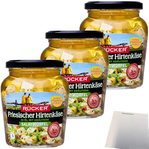 usy Bundle für Rücker Frisischer Hirtenkäse Salatwürfel in Öl mit Kräutern 3er Pack (3x300g Glas) + usy Block