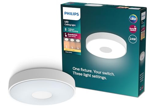 Philips Coiner SceneSwitch LED Deckenleuchte, rund, 24 W, 2700 Lumen, 2700 K, Weiß, IP20, warmweißes Licht, 3 Lichteinstellungen