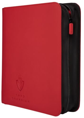 Card Guardian - Toploader 4 Pocket Premium Binder with Zipper for 160 Cards - Side Loaded Pockets - Compatible with Sports and Trading Cards TCG (Red)