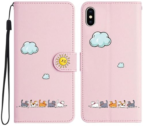 Generisch Niedlich und Schöne Geldbörse Handyhülle für iPhone XS MAX, Nette Katzen Muster Haltbares PU+TPU Leder mit Prämie Magnetisch Schließung Flip Telefon Hülle für iPhone XSMAX(Rosa)