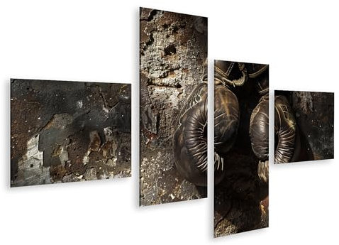 islandburner Bild auf Leinwand Antike Leder-Boxhandschuhe vor rustikaler, sonnenbeschienener Wand Bilder Wandbilder Poster