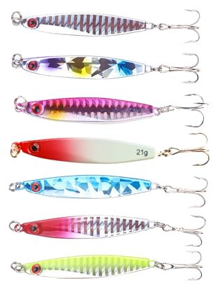Wjelet 7PCS 21g/0.7oz Fishing Lures Set, Sea Spinners, Bass Lures and Spoons for Mackerel and Trout