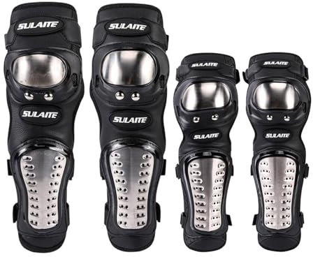 Coderas, rodilleras y espinilleras para motocicleta y motocross para adultos de acero aleado (paquete de 4, M)