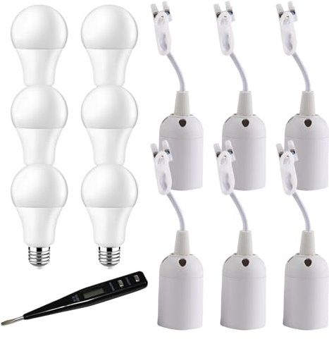 13 Stücke Fassung Lampenfassungs Set, Sporgo 6 Stück Lampenfassung E27+6 Stück LED E27 weiße Glühbirne Set mit Spannungsprüfer, Renovierfassung E27 max. 60W 250V, Baustellenfassung E27 Ersatzfassung