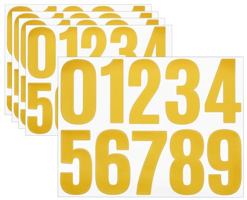 sourcing map 5 Sheets Vinyl House Numbers, 4 Inch Waterproof Self-Adhesive Number Stickers for Mailbox, Sign, Window, Door, Address Number, Yellow