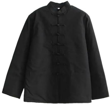 DBFBDTU Manteau de costume chinois pour homme, veste de mariage épaisse en coton ouaté, col mandarin, Noir , XL