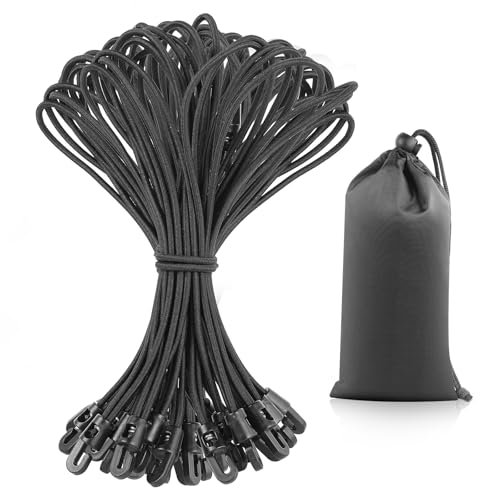 AiQInu 25 Piezas Cuerda Elastica con Gancho, Pulpos Elasticos Cuerda Tensores Lona Piscina, Goma Cordon Elásticas para Cortinas de Jardín, Pabellones, Tiendas de Campaña