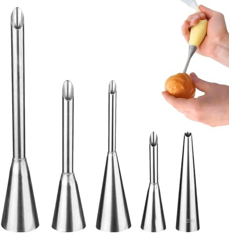 5 Stück Spritztüllen,Krapfenspritze Für Marmelade,Krapfenspritze,Krapfenfüller,Spritze Für Berliner,Krapfenfüller Edelstahl Spritztülle Zum Füllen Von Marmeladen Blätterteig Donuts Brot Blätterteig