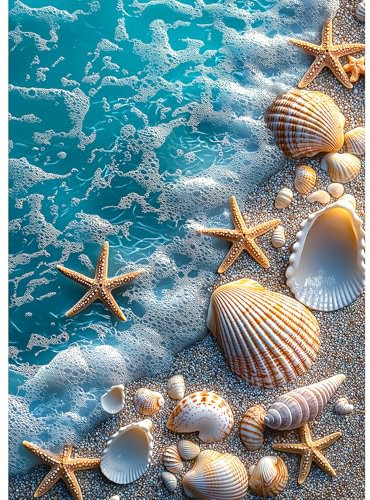 AIRDEA Muscheln Diamond Painting Erwachsene, Strand Diamant Painting Bilder, DIY 5D Bastelset Erwachsene Frauen als Haus Wanddeko 30x40 cm