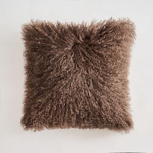 Generisch Luxus Lammfellkissen Handgefertigt aus Tibet & Mongolei – 40x40 cm Ethnisches Design | Sofakissen, Ultraweicher Wohnaccessoire für Schlafzimmer & Wohnzimmer (Schokoladenbraun)