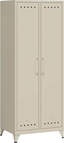 Bisley Fern Maxi Kleiderschrank aus Metall | Metallschrank im Retro-Instustrial Design in lichtgrau