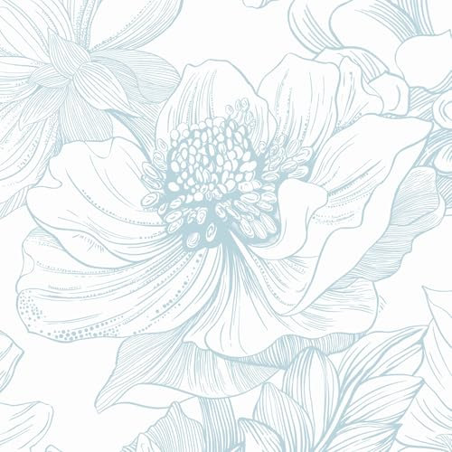 CiCiwind Self Adhesive Wallpaper 17.32''×393.7'' White Blue Floral Contact aper Waterproof Peel and Stick Wallpaper Thicken Sticky Back Plastic Remoble Stick on Wallpaper for Wall Furniture Vinyl Wrap